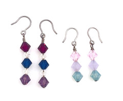 Two Pairs Of Sterling Silver Multicolor Bicone Dangle Pierced Earrings