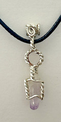Silver Wire Wrapped Natural Amethyst Quartz Point Crystal Pendant Necklace 18″