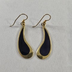 Vintage 1980s Laurel Burch Purple w/ Gold Tone Teardrop Earrings Ear Wires READ⬇