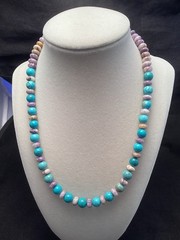 Sterling Silver Flower Sugilite & Round Turquoise Beaded Necklace 19”