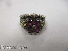 DESIGNER BARBARA BIXBY JEZZABEL FLOWER RHODOLITE RING 18K GOLD / STERLING sz7