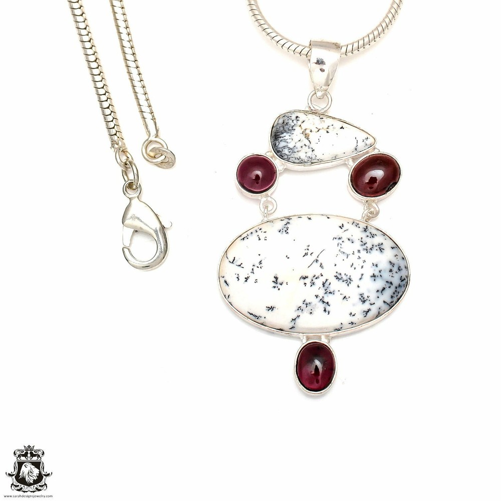 Dendritic Agate Tourmaline Pendant 4mm Snake Chain P6942