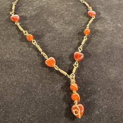 Handmade Copper Wire Wrapped Necklace, Carnelian Natural Stone Beads