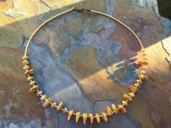 Handmade Necklace of Brown and Cream Czech Glass with Gold Czech Seed Beads