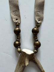 Twine & Twig Gold Paint Dipped Lg Double Tip Antler Necklace Suede Strap