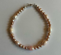 Handmade Pink Freshwater Pearl Bracelet With 925 Sterling Silver Clasp 7.5”