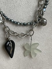 Artisan Sterling Silver Statement Necklace 82g – Gray Pearls, Onyx, MOP, Ladybug