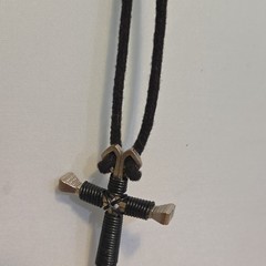 Metal Cross Pendant Necklace with Black Cord, Steel, Religious, Unisex