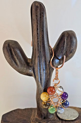 Copper Wire Wrapped 8-Point Star Pendant with Chakra Gemstones and Clear Quartz