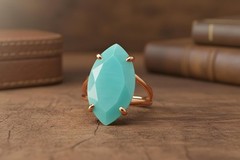 Amazonite Ring Anemone Jewelry Rose Gold Marquise Cut Prong Setting