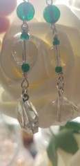 Vintage Elements Quartz and green glass Earrings dangle drops 1/2 in. leverback