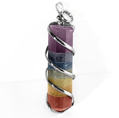 Rainbow Chakra Gem Pendant Crystal Point HANDMADE Reiki Healing Necklace CHARGED