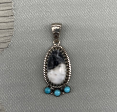Artisan White Buffalo & Sleeping Beauty Turquoise Southwest Silver Pendant 925