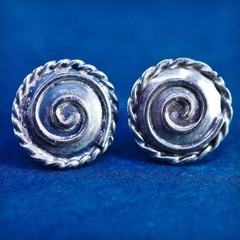 Vintage Native American sterling silver handmade earrings, 925 spiral studs