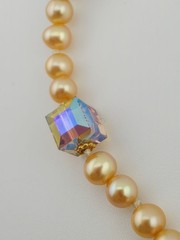 18k Gold S-Hook Clasp Necklace Preach Pearl Pink Gem Granulated Handcrafted 16″