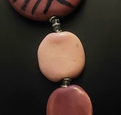 Handmade Beaded Necklace With Pink Geometric Discs & Multicolor Beads – 28 in