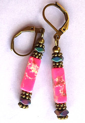 JASPER Pink & Hematite Crystal earring BRONZE LEVERBACK handcrafted XGE-3
