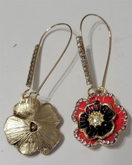 Victorian Trading Poppy Flower Dangle Drop Earrings Red Purple Rhinestone 30J