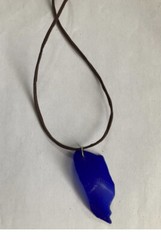 Cobalt Blue Colored glass pendant necklace On Brown cord With Sliding Knot