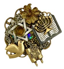 MICHAL NEGRIN~ISREAL Mixed Metal JUDIACA Brooch~TORAH-MENORAH-DOVE-STAR of DAVID