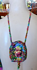 Handmade Crocheted art Necklace Cotton Fabrics embroidered crocheted+ Beads