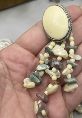 Vintage Artisan Native Natural Jasper Stone Statement Dangle Clip Earrings As Is