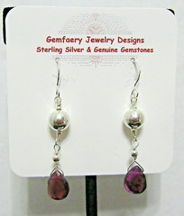 Sterling Silver Wire-Wrap Faceted Natural GARNET Earrings #1812…Handmade USA
