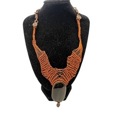 Handmade Copper Wire Wrapped Silver Sheen Obsidian Necklace Boho Statement
