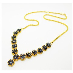 Set Blue sapphire Necklace, Bracelet, Earrings 24k Yellow Gold Plated Jewellery