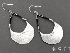 SILPADA Sterling Silver Textured BADGE OF BEAUTY Black Leather Earrings~#W3140