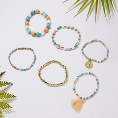 Boho Stackable Beaded Bracelets Set For Women Multilayer Tassel Coin Charm Boho