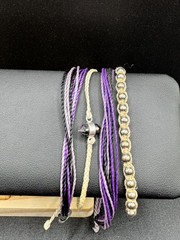 Pura Vida Onyx Double Point Pendant Silver Beaded Purple Stack