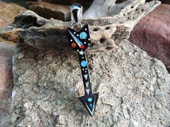 Galaxy Night Sky Arrow Black Onyx Red Coral Sterling Silver 925 Pendant NEW AB20