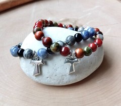 Franciscan Cross Bracelet, Tau Cross Charm, Gemstone Bead, Catholic Gift For Men