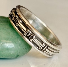Greek Pillars Patterns Band Ring 999.Pure Fine Silver Bold, Pillars Design