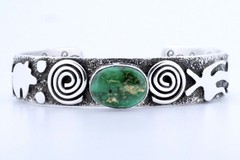 Alex Sanchez Sonoran Gold Turquoise Petroglyph Sterling Silver Navajo Cuff, 1/2”