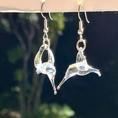 Vintage Handblown Glass Hummingbird Earrings Drop Pierced Hook Dangle Animal