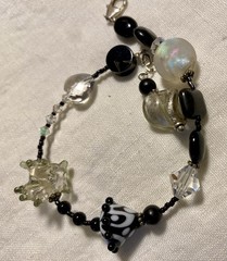 Gorgeous Artisan Lampwork Beaded Bracelet In Black And White Adjustable To 9”
