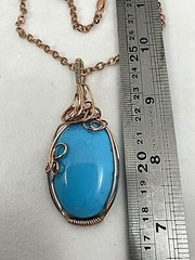 Handmade Copper Wire Wrapped Turquoise 1 1/3 x 2 3/4 Oval Pendant 18″ Chain #219
