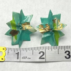 Vintage Handmade California Paper Flower Earrings Teal Gold Leaf Pierced