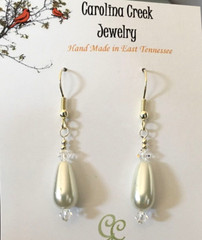 White Pearl With Crystal Accents Handcrafted Earrings CCJW102