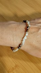 Handmade White & Bronze Gold Colored Natural Pearl & Sterling Silver Bracelet M