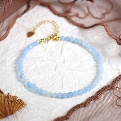 Faceted Aquamarine Beaded Blue Crystal Healing Reiki Minimalist Skinny Bracelet