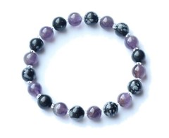 Amethyst & Snowflake Obsidian Gemstone Bracelet | Empath Protection
