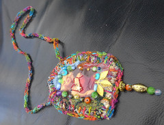 Handmade Crocheted art Necklace Cotton Fabrics embroidered crocheted+ Beads