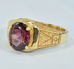 Natural Garnet 14k Solid Gold Oval Ring Engraved