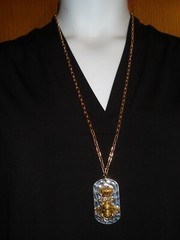 Sparkling Queen Bee Tag Pendant on 30″ Gold Plate Paperclip Style Chain Necklace