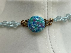 Aqua Necklace 26″ 20mm floral beads and variety of beads separated by seed beads