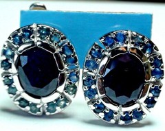 NATURAL GENUINE BLUE SAPPHIRE 925 S.SILVER EARRINGS 44.10ct,Fine Estate Jewelry