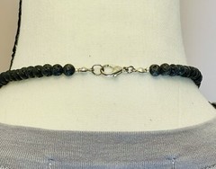 Greek Black Lava Stone Necklace w Large Mother of Pearl